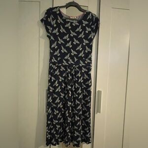 Boden Navy Dress with Vibrant Bird Print Sz. 8